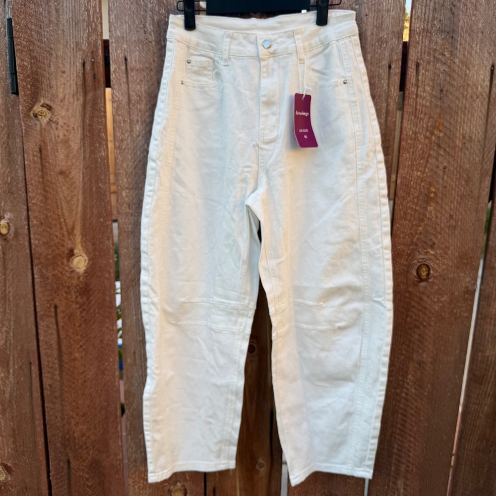 Loveimgs Womens medium White Barrel Leg Jeans High Rise Curved Denim Pants